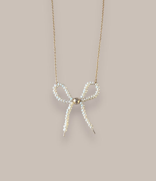 Coquette Bow Pearl Necklace
